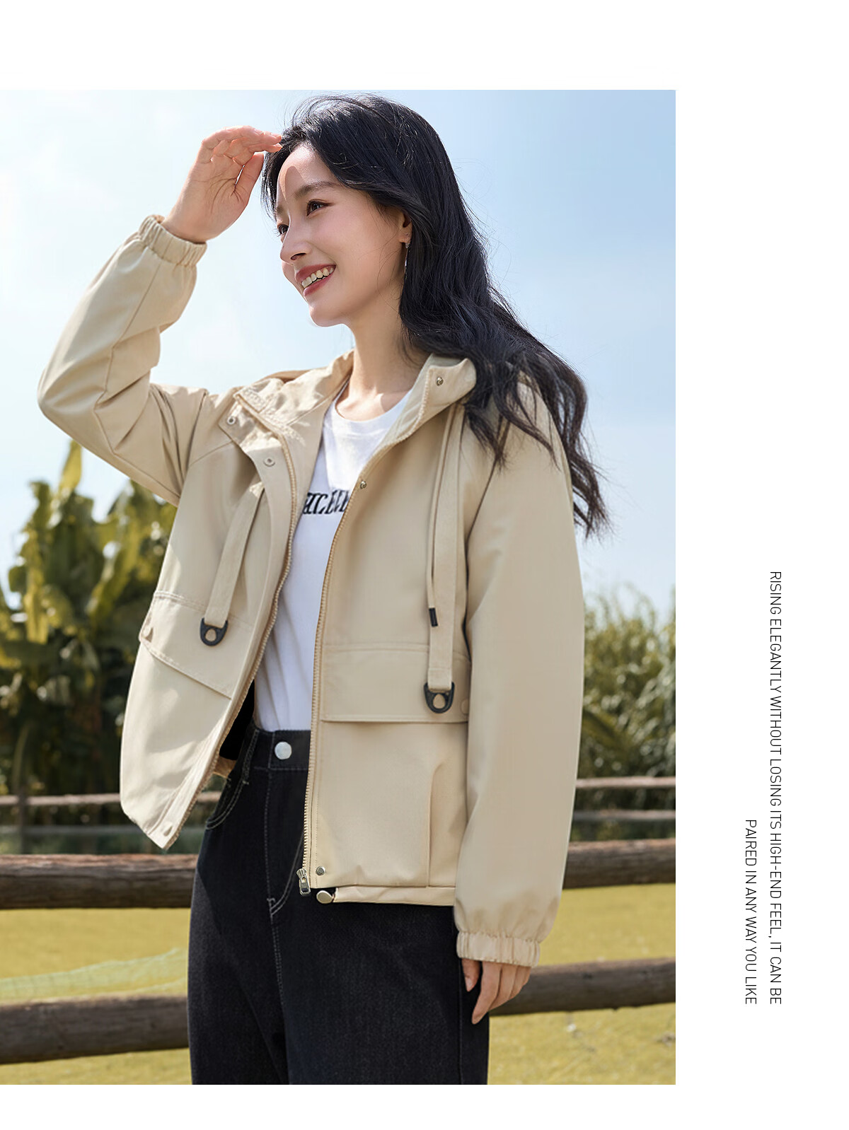 Chushen Spring and Autumn Short Jacket for Women with Hood, Exquisite Pocket Design, Versatile Loose Casual Top Coat S143U2011 32