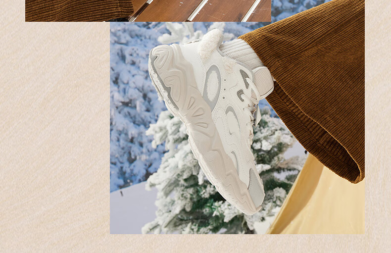 361° Women's Winter Fleece-Lined Retro Snow Boots Thick-Soled Casual Dad Sneakers 682446704B-6 20