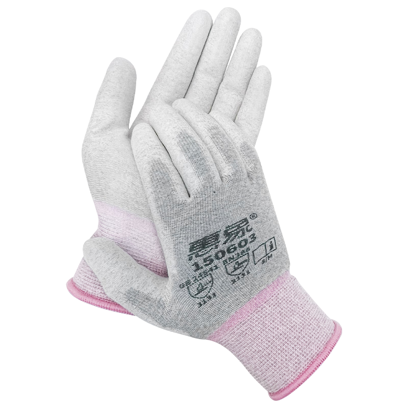 Huixiang Jingdong Industrial Own Brand Carbon Fiber Anti-Static PU Finger Coated Gloves 150603 Size S 10 Pairs/pack Breathable Lightweight Flexible Wear-Resistant Non-Slip EU CE Certified