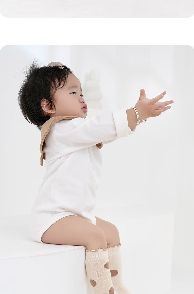 Growth Baby Socks Spring and Autumn Pure Cotton Seamless 0-3 Months Newborn Autumn Lace Cuff Non-Restrictive Long Tube Socks 4