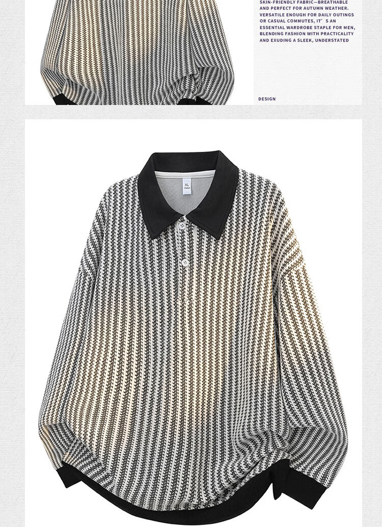 Dingfengbaoluo American Style Casual Lazy Hoodie Men Autumn Colorblock Herringbone Collar Long Sleeve Shirt XWH60 Black M 2