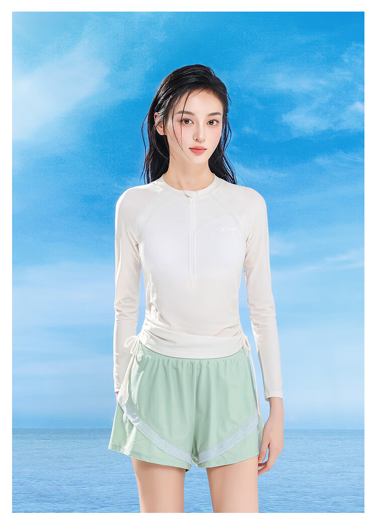 Xtep Women's Long Sleeve Conservative Slimming Tankini Swimwear Set with Boyshorts for Swimming Pool Use 9