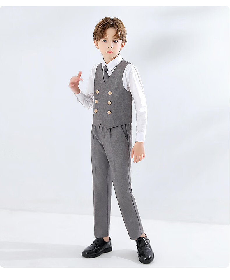 Yinuofang Children's Suit Vest Set Boys' Performance Outfit Gray Formal Wear High-End Gray: Vest Set 170CM 18