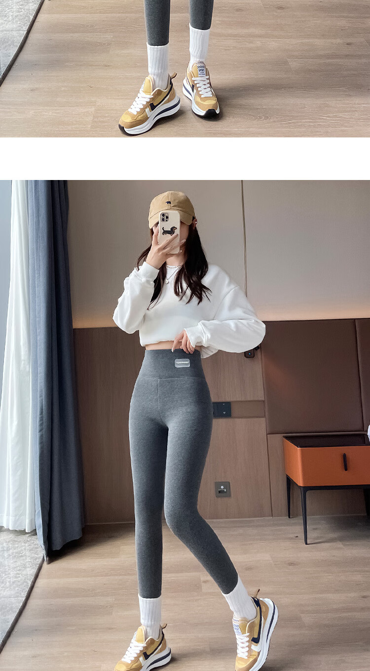 GUJIN Thickened Plain Purple Velvet Thermal Leggings for Women Autumn Winter Cotton Fleece Lined High Waist Warm Pants 10
