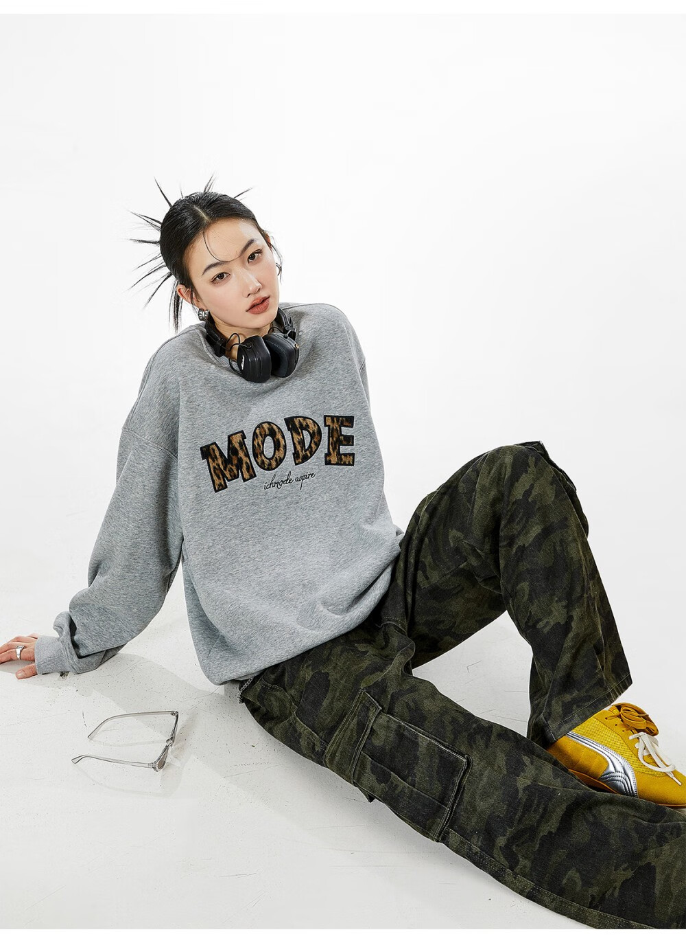 ICH MODE American Style Gray Crewneck Sweatshirt Women 2026 Spring New Loose Casual Jacket Top Light Gray S 13