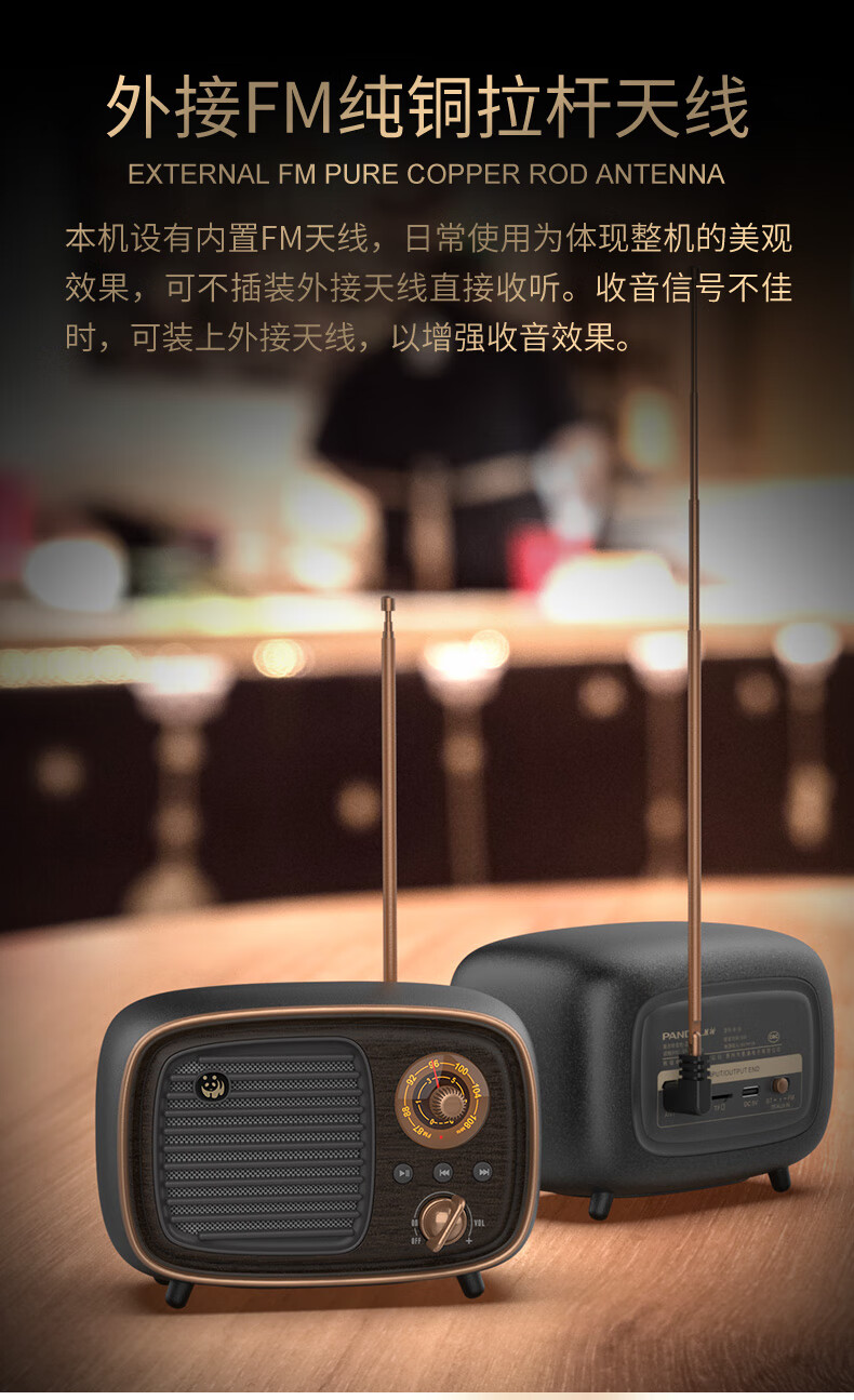 Panda 1936 D-36 Retro Radio Bluetooth Speaker with Card Slot, Rechargeable Semiconductor Portable Speaker, Holiday Gift for Elderly 8