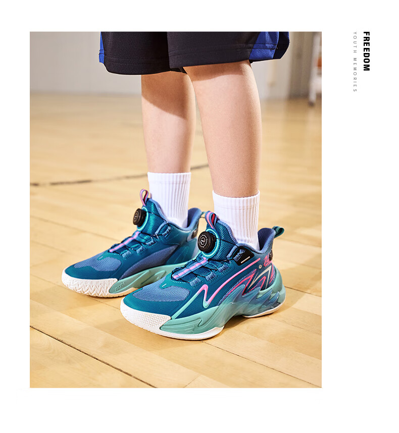 ERKE Kids Boys Basketball Shoes Children's Youth Cushioning Dial Buckle Sneakers Asphalt Blue/Original Force Blue Size 38 25