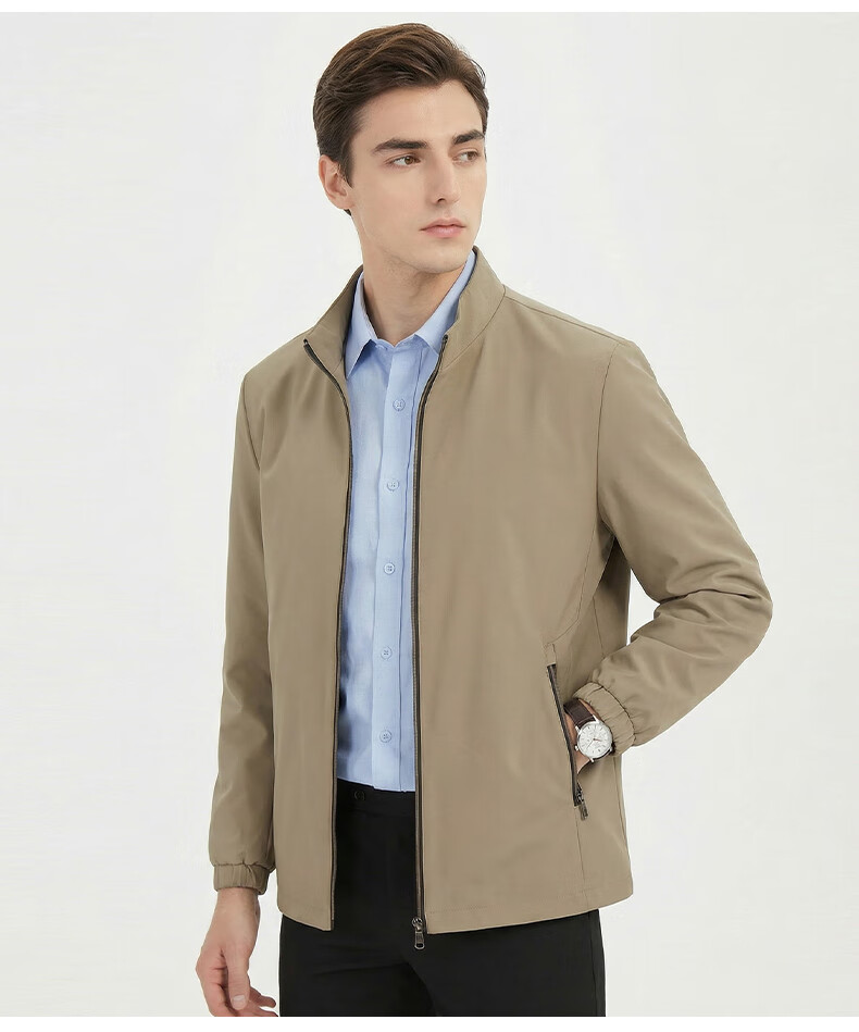 Romon Men's Jacket Casual Business Solid Color Workwear Coat Spring Autumn Stand Collar Dad Style Outerwear 11