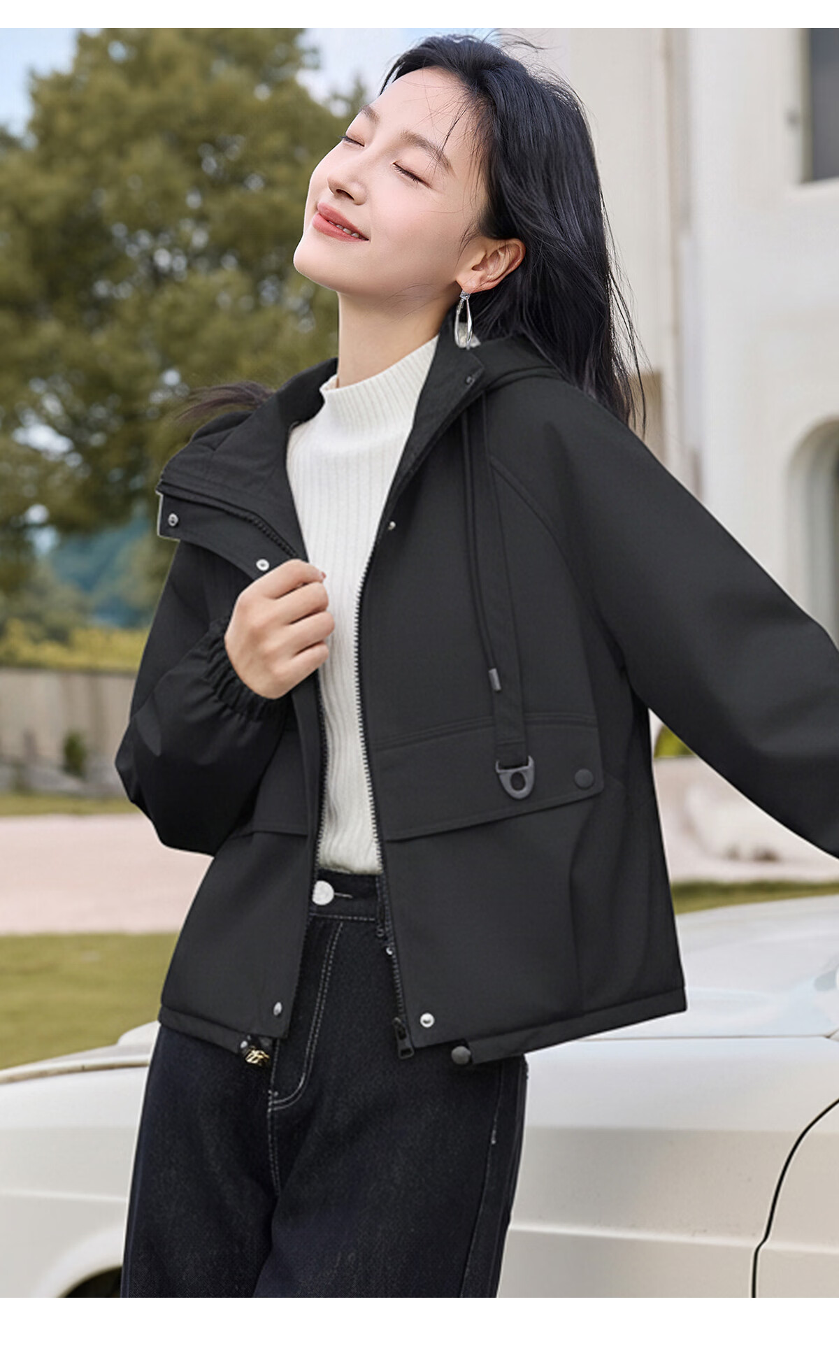 Chushen Spring and Autumn Short Jacket for Women with Hood, Exquisite Pocket Design, Versatile Loose Casual Top Coat S143U2011 29