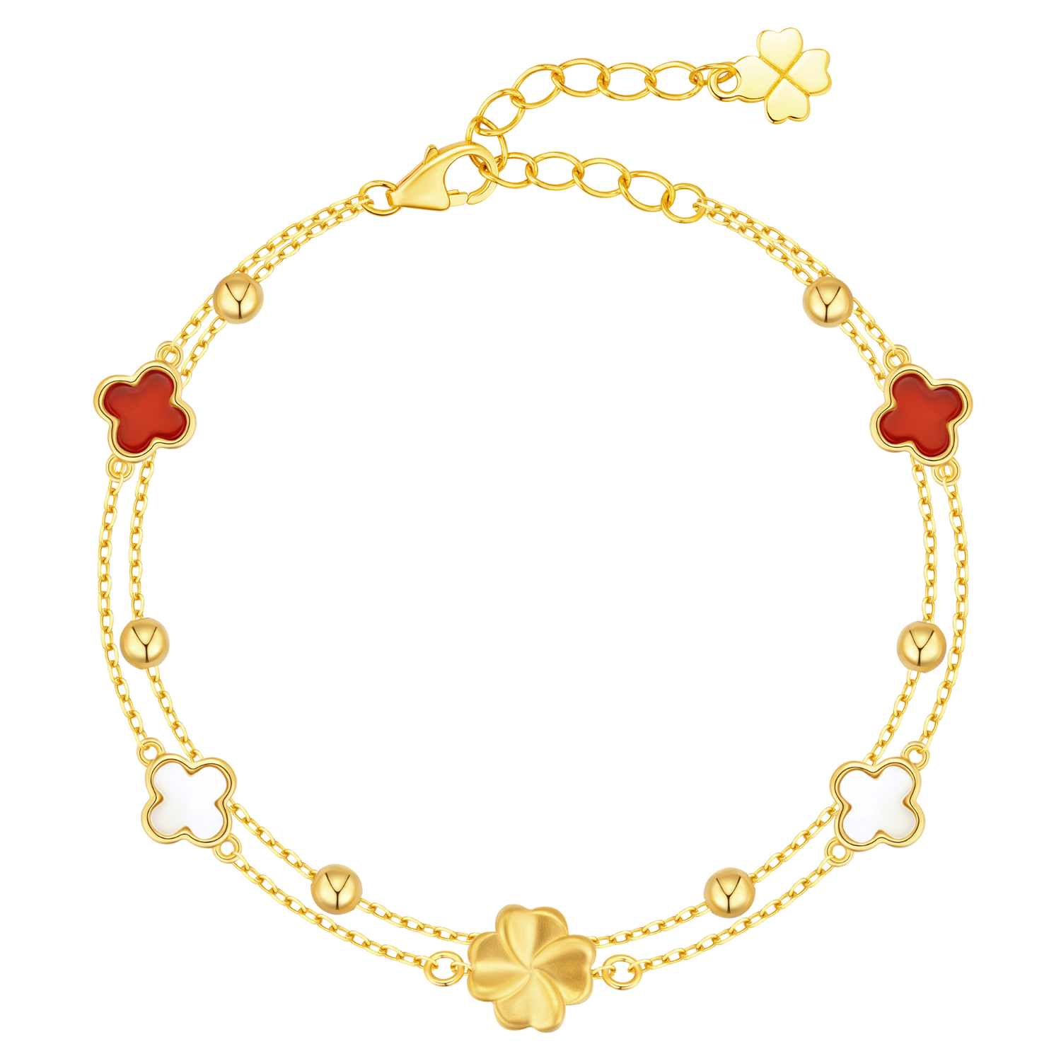 Grace Girl Luxury 999 Pure Gold Four-Leaf Clover Agate Bracelet Children's Day Birthday Gift for Girlfriend