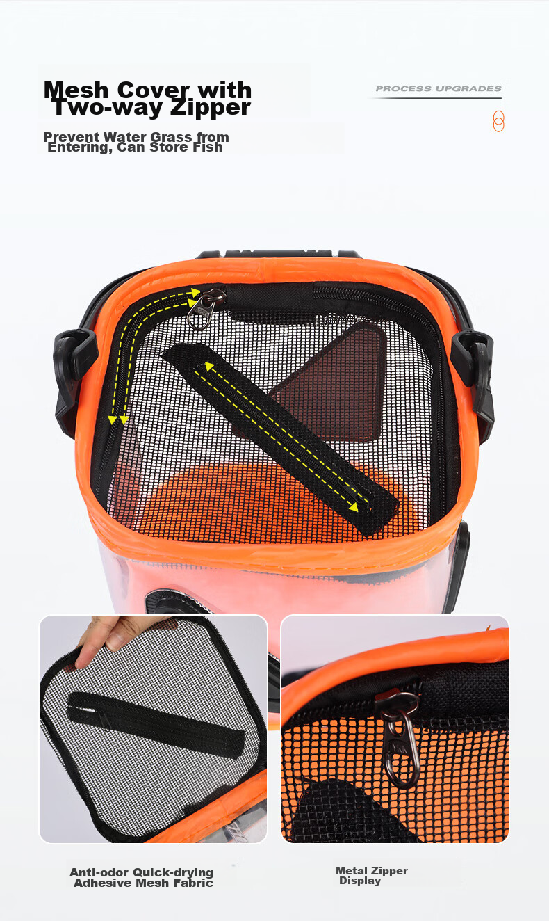 Xionghuo Fishing Bucket, 20CM Thickened Portable Foldable EVA Bucket with Rope, Net Cover, Live Fish Bucket, Square Water Bucket 7