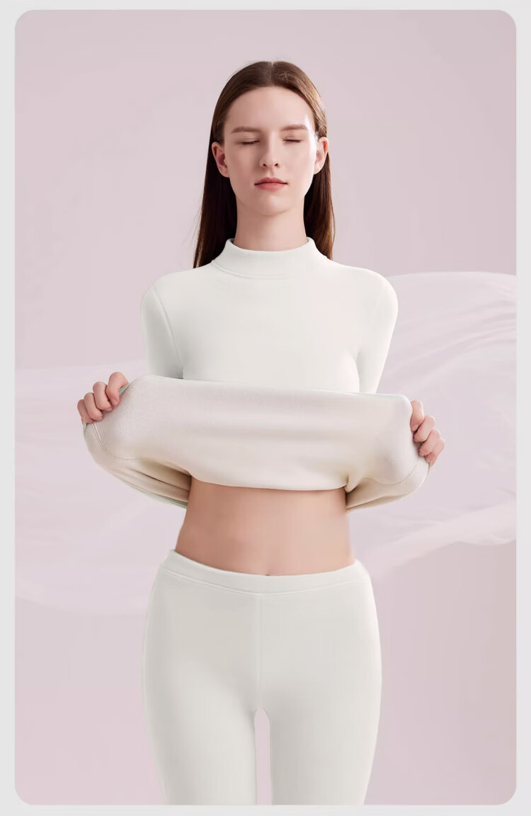 LangSha Women's Thermal Underwear Set Fleece Lined Thickened Winter Lamb Wool Heat Retaining High Neck Top and Bottom Pajamas 14