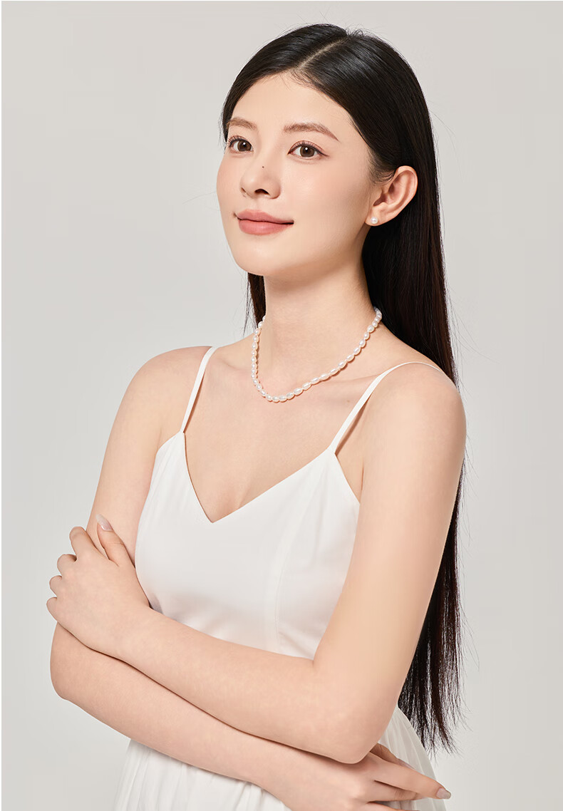 Angel's Tear Freshwater Pearl Necklace S925 Silver Clavicle Chain Rice-Shaped Beads 5-6mm Jewelry Gift for Women Daily Wear 2