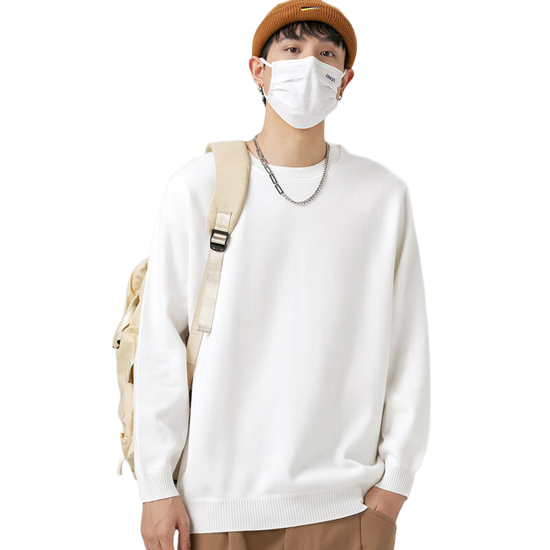 GENIOLAMODE Semir Group Men's Winter Crew Neck Base Layer Knit Sweater White 2XL