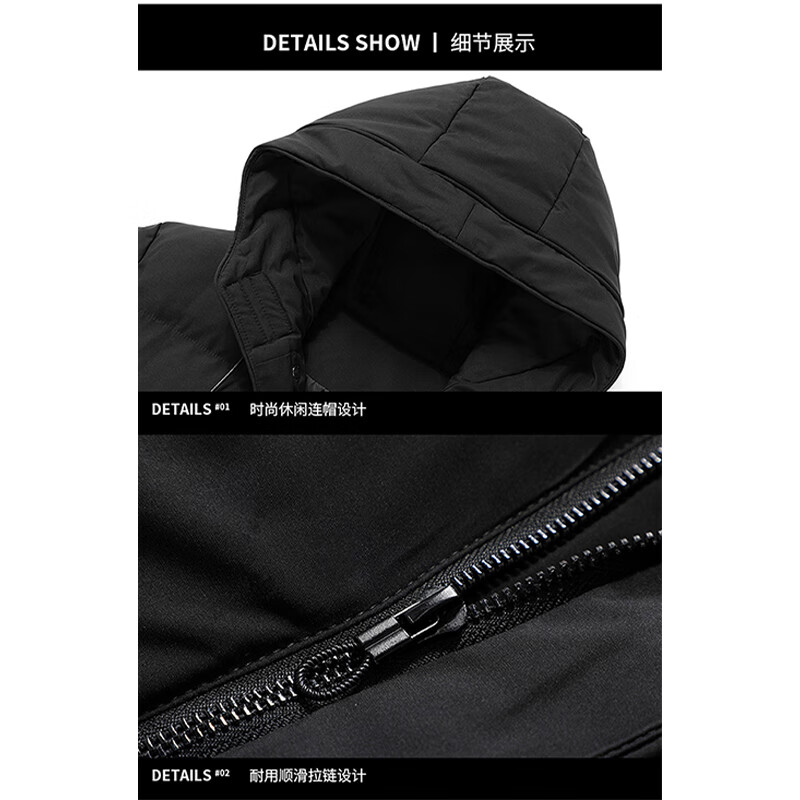 Pierre Cardin Men's Mid-Length Cotton Jacket Autumn Winter Comfortable Simple Outdoor Windproof Hooded Black 5XL