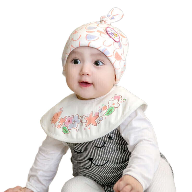 9i9 Baby Hat Autumn Winter Star Flower Warm Soft Spot Protection Waterproof Bib Adjustable 3-18 Months Orange Pink F49