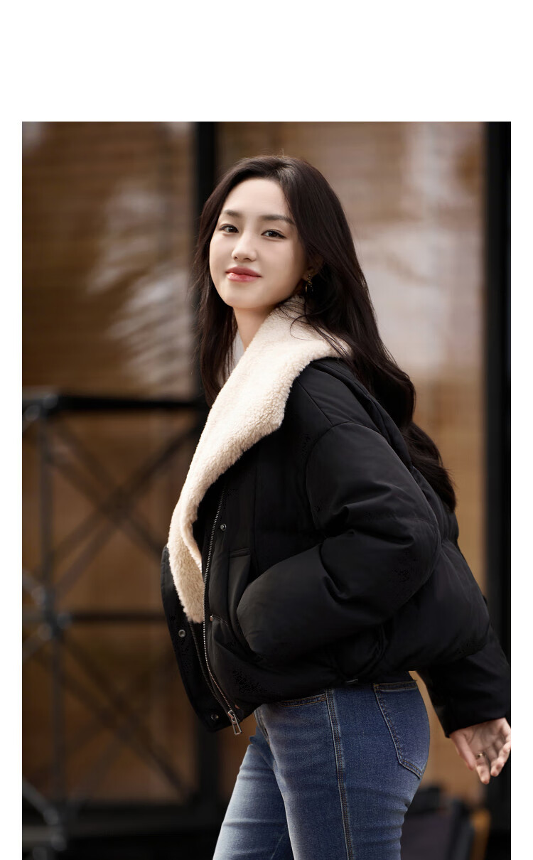 Dme 【Warmth Expert】Winter 90% Duck Down Faux Shearling Spliced Lapel Piping Triple-Layer Craft Women's Down Jacket 2