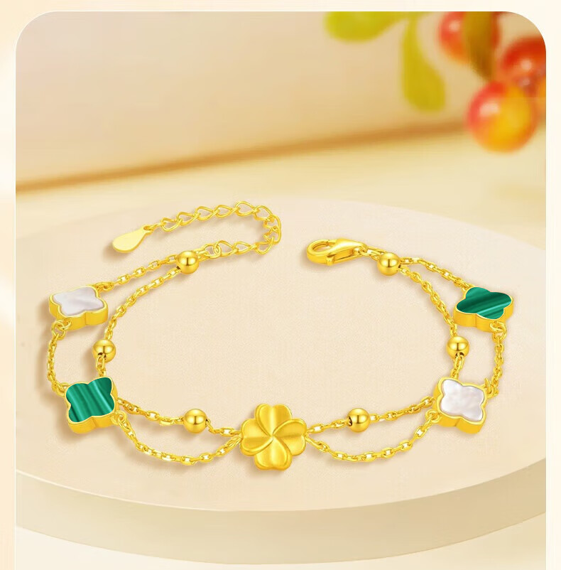 Sino Gem Pure Gold Lucky Four-Leaf Clover Bracelet for Women Luxury High-End Gift for Girlfriend Birthday Qixi Valentine's Day 8