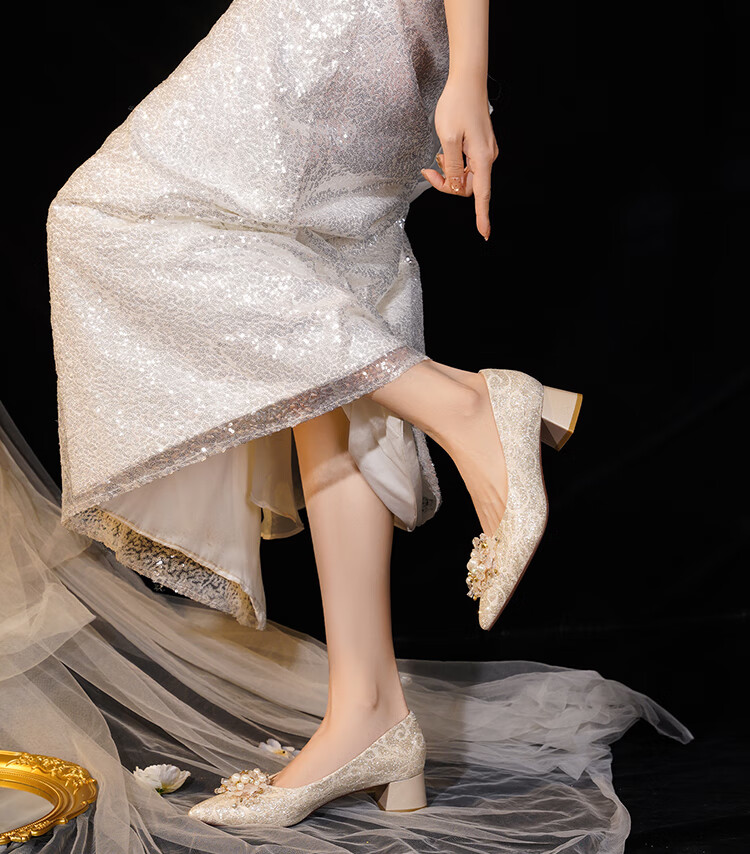 Josiny Pointed Toe Stiletto Heels 2026 Spring New Gorgeous Wedding Bridal Shoes Champagne Gold Size 36 3