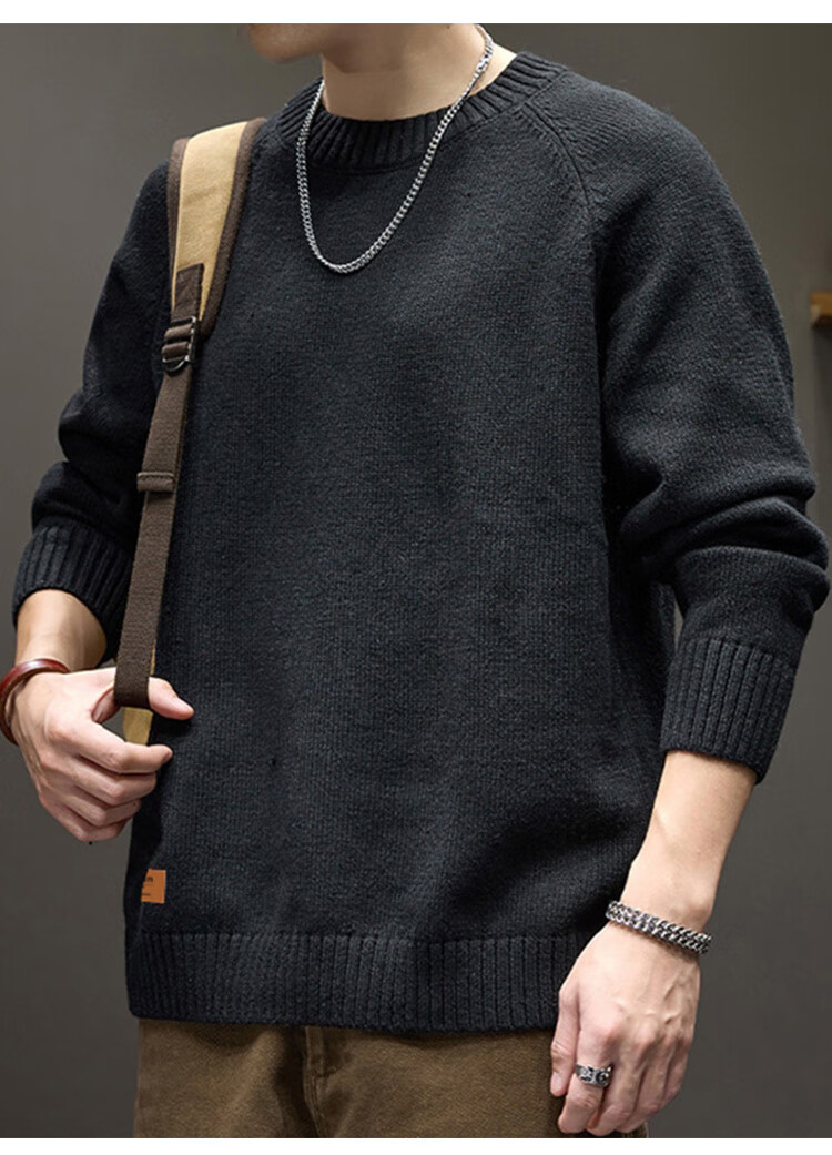 Pierre Cardin Men's Sweater Autumn Winter Retro Crew Neck Knitwear Solid Color Loose Fit Black XL 3