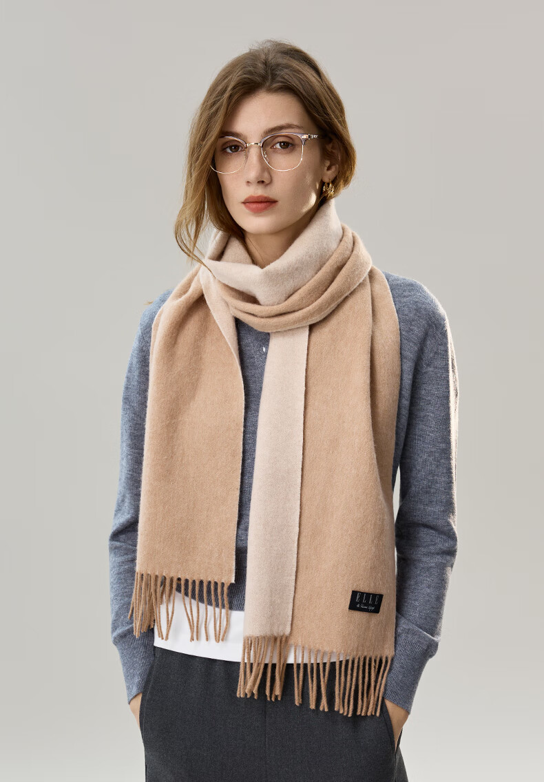 ELLE Gift Box 100% Wool Double-Sided Women's Scarf Autumn Winter Warm Red Scarf New Year Gift 2