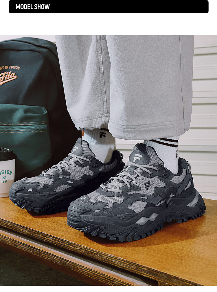 FILAFUSION Fila Trendy Brand [Zhang Hao Same Style] Hard Candy Men's Shoes Black Warrior Thick-soled Height-increasing Dad Sneakers Sports Shoes 4