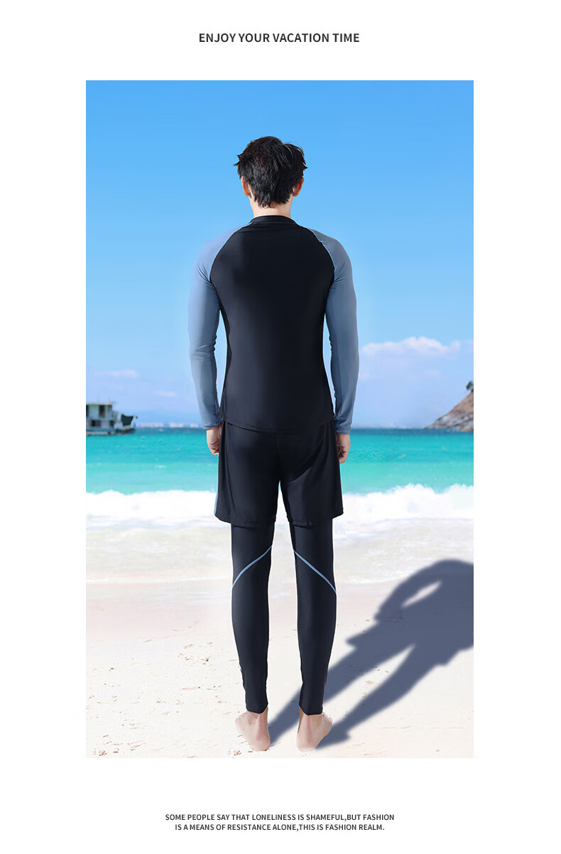 Xtep Men's Slim Fit Quick-Dry Long Sleeve and Long Pants Swimwear Set Professional Swimming and Diving Suit Swim Gear 14
