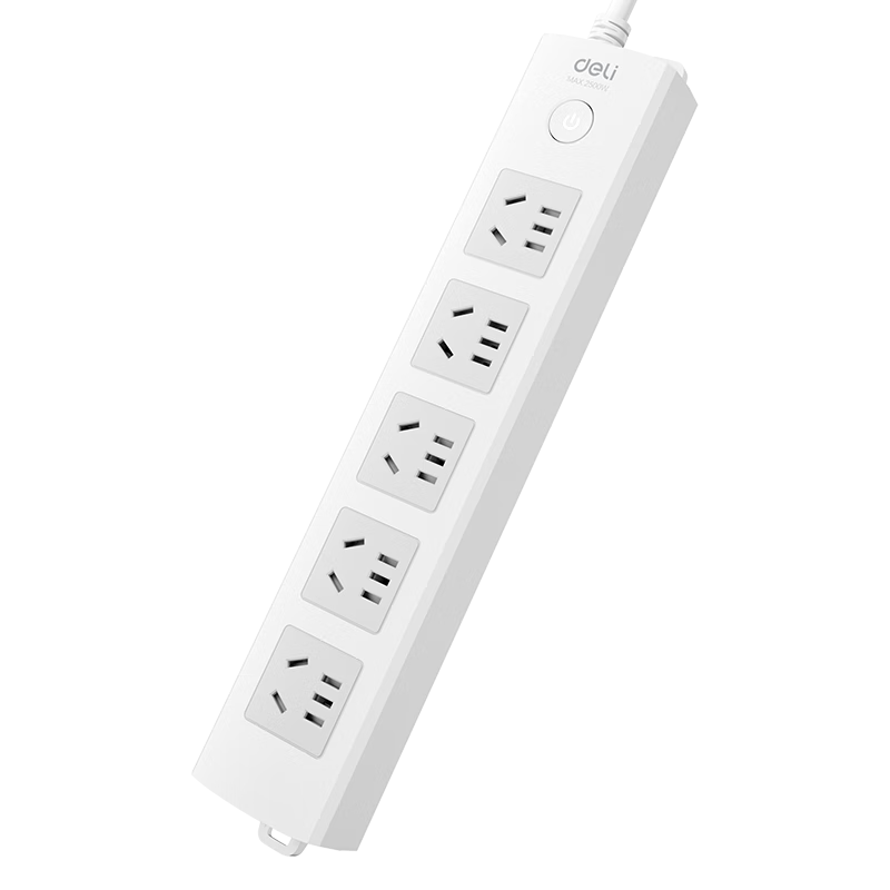 Deli 3C Certified National Standard Safe Power Strip, Extension Cord/Power Bar/Power Board/Surge Protector, Master Switch, Child Safety Lock, 5 Outlets with Combination Holes, 3 Meters, 18204