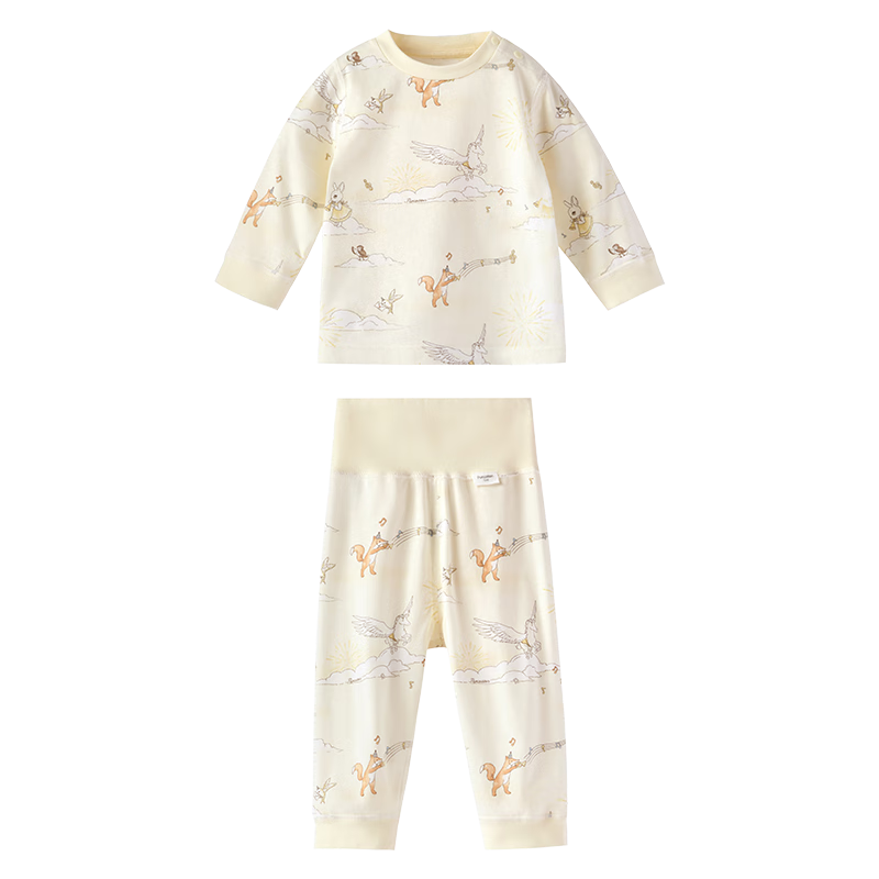 PurCotton Baby Toddler Homewear Set Pure Cotton Comfortable Breathable Long Sleeve High Waist Base Layer Leyou Dream 80 Size