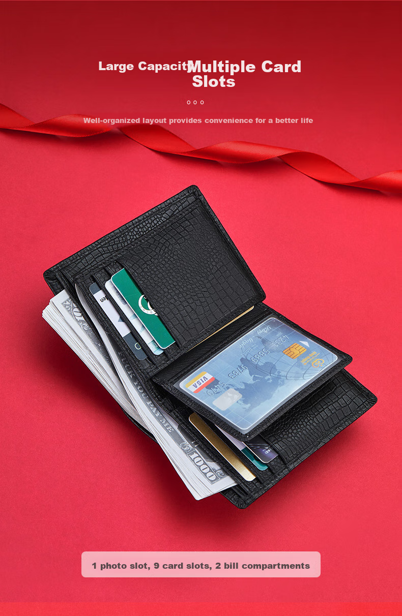 BOSTANTEN Men's Wallet, Short Style, Top-Layer Cowhide Leather, Student Foldable Multi-Card Holder, Korean-Style Clutch Wallet 5
