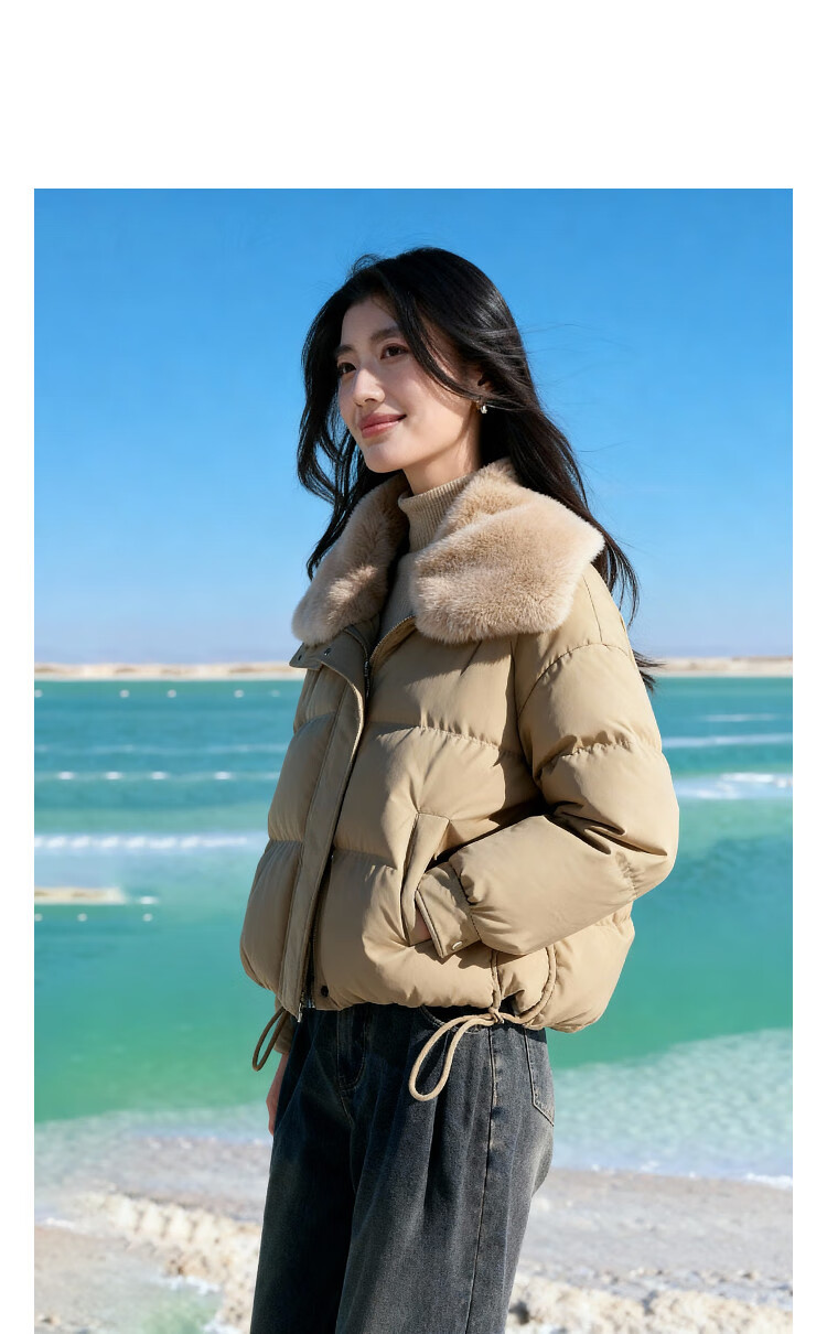 Dme 【Warmth Expert】Winter 90% Duck Down Faux Shearling Spliced Lapel Piping Triple-Layer Craft Women's Down Jacket 1