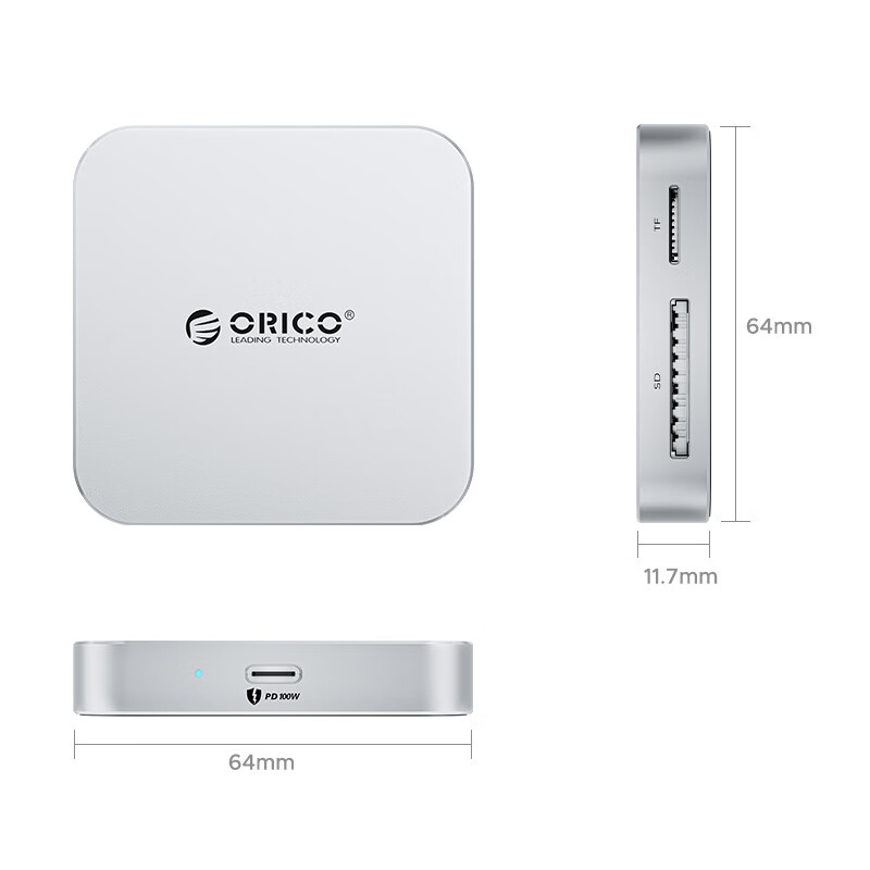ORICO Docking Station SD/TF 3.0 Magnetic Card Reader for Apple iPhone 15/16, iPad, Laptop, Camera, Drone, Type-C Expansion Dock Air5