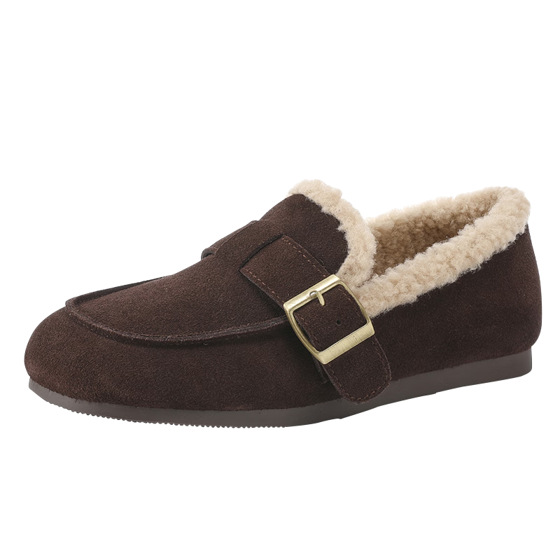 DAPHNE Women's Flat Furry Soft Sole Shoes Fleece Lined Birkenstock Style Comfortable Cotton Shoes 3122607008 Brown Size 37