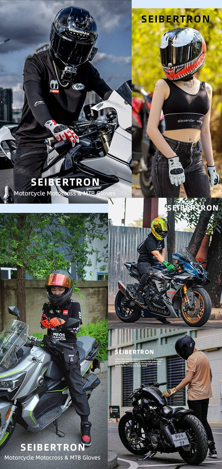 Seibertron Motorcycle Riding Gloves Summer All-Season Carbon Fiber Breathable Vintage Genuine Leather Unisex SPS-7 16