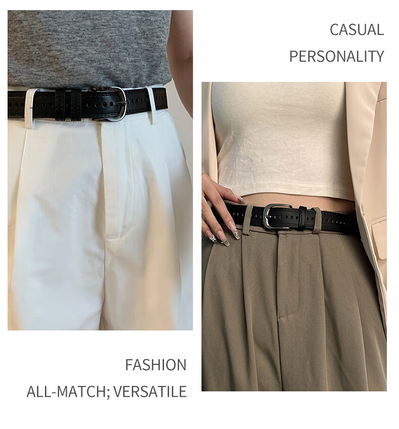 TUCANO Women's Full-Hole Leather Belt Casual Versatile Pin Buckle Jeans Belt Birthday Gift for Girlfriend 1