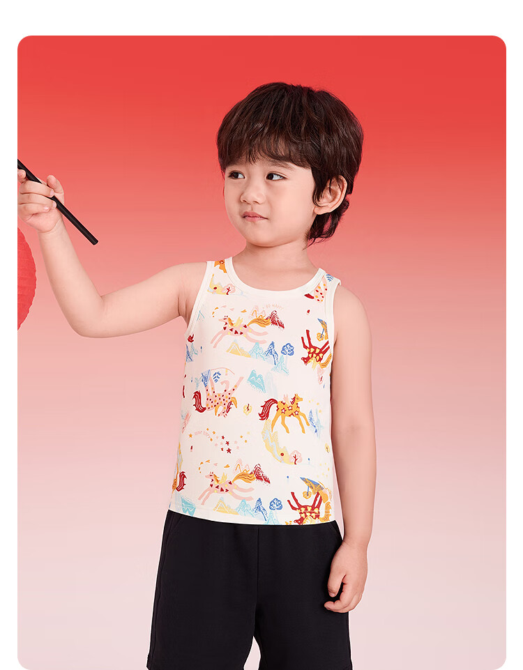 Balabala Kids Children's Underwear Boys 2026 New Spring Autumn Two-Piece Red Base Vest Skin-Friendly Comfortable New Year Season 6