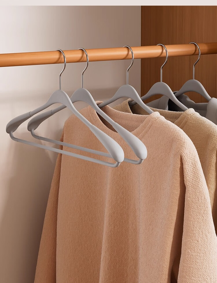FAJIENUO Frosted Non-Slip Household Hanger, No Mark Shoulder Protection, Wide Thickened Coat Hanger, Milk White, Pack of 5 2