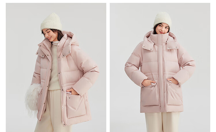 BOSIDENG 25 Years Women's Winter Down Jacket 90% Down Thickened Detachable Hood Slim Mid-Length Casual Coat 2