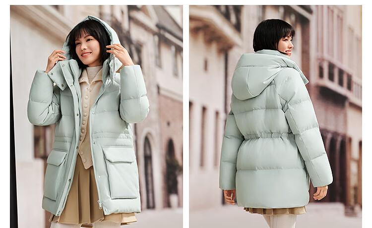 BOSIDENG 25 Years Women's Winter Down Jacket 90% Down Thickened Detachable Hood Slim Mid-Length Casual Coat 3