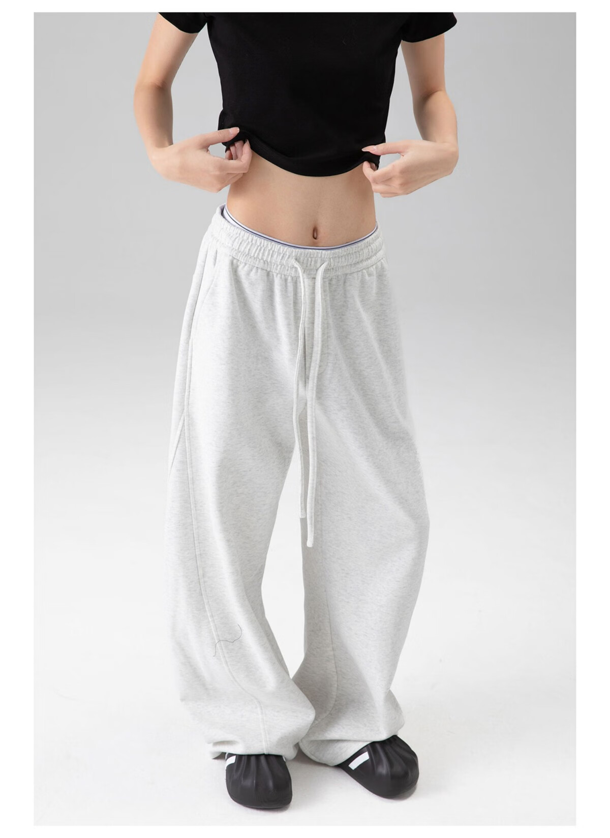 ICH MODE Women's American Style Sweatpants Sports Pants Spring Autumn New Loose Wide-Leg Casual Pants Curved Cut Navy Blue L 12