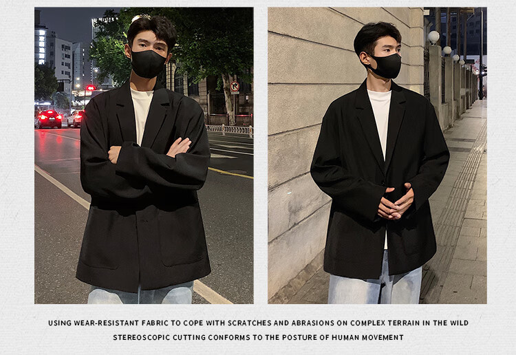 Dingfengbaoluo Solid Color Casual Blazer Autumn Jacket Men's High-End Stylish Suit Fashion Top EX03 Black XL 12