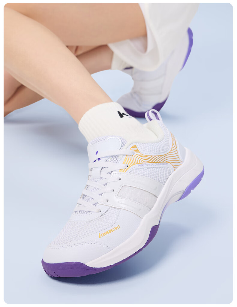 KAWASAKI Badminton Shoes for Men And Women, Shock-Absorbing, Wear-Resistant, Breathable Sports Shoes Puff K-073d Plus Rainbow White 41 15