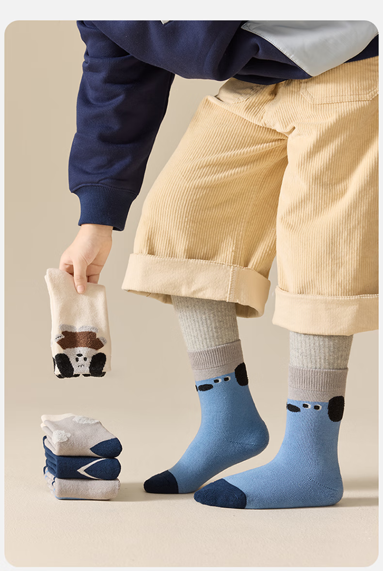 Mianqixiong Girls' Winter Thickened Fleece Lined Terry Socks Children's Autumn and Winter Long Staple Cotton Knee-High Seamless Warm Socks 3