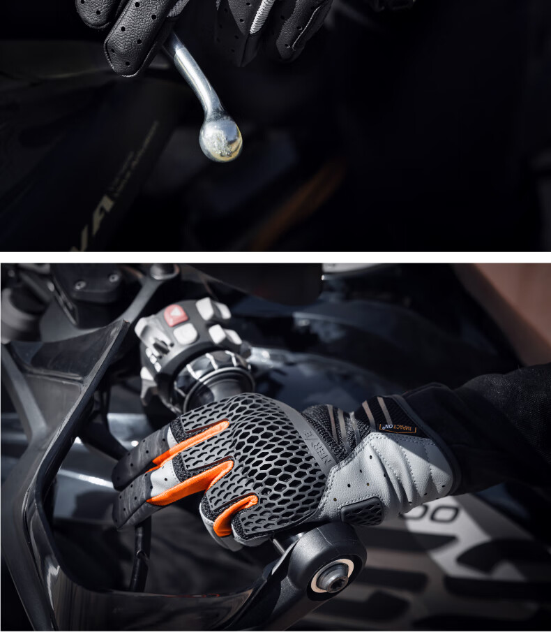 NERVE Nerve Honeycomb Motorcycle Riding Gloves Unisex Summer Protective Ventilated Touchscreen Black/Grey/Orange 2XL 13