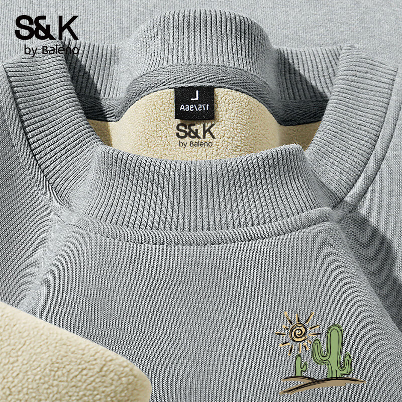 Baleno S&K Series Alizhong Fleece Lined Men's Sweatshirt Winter Casual Trendy Crew Neck Thick Warm Base Layer Top 4