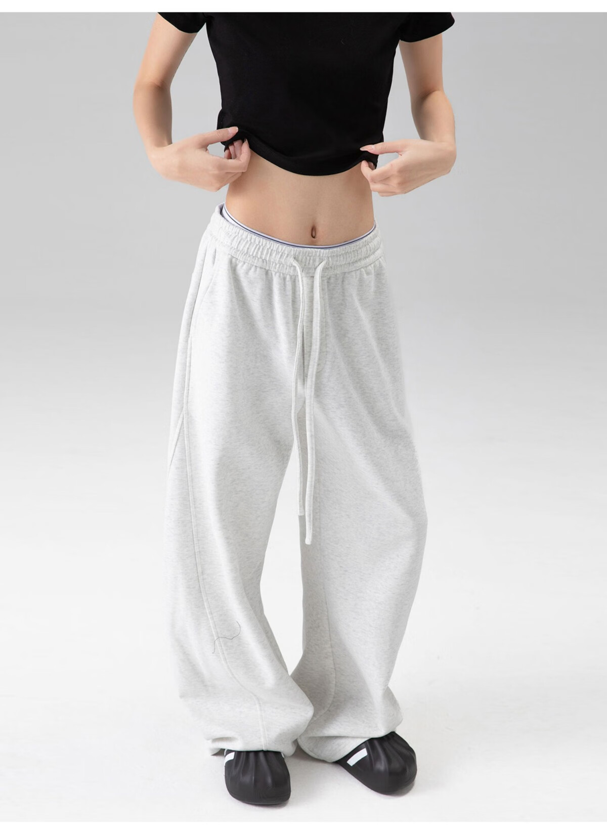 ICH MODE Women's American Style Sweatpants Sports Pants Spring Autumn New Loose Wide-Leg Casual Pants Curved Cut Navy Blue L 13