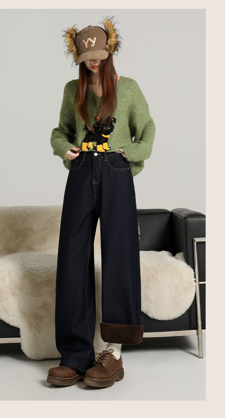 Langsha Women's Wide-Leg Jeans 2026 Spring Autumn High Waist Slim Loose Draped Raw Denim Blue Straight Pants 11
