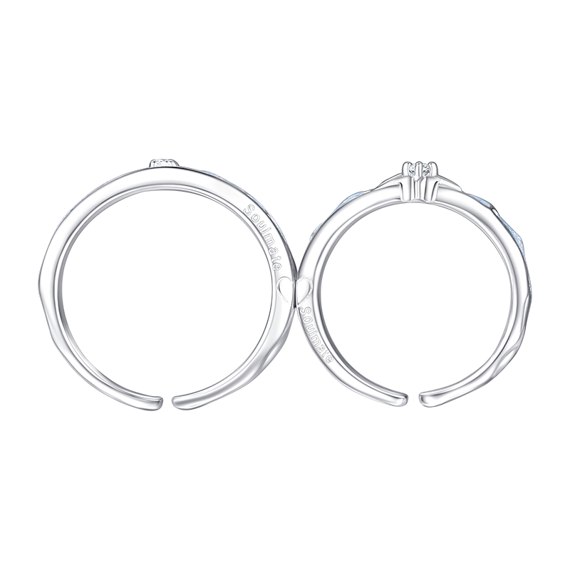 CHOW TAI SENG Starry Night Couple Silver Fluorescent Enamel Rings Set