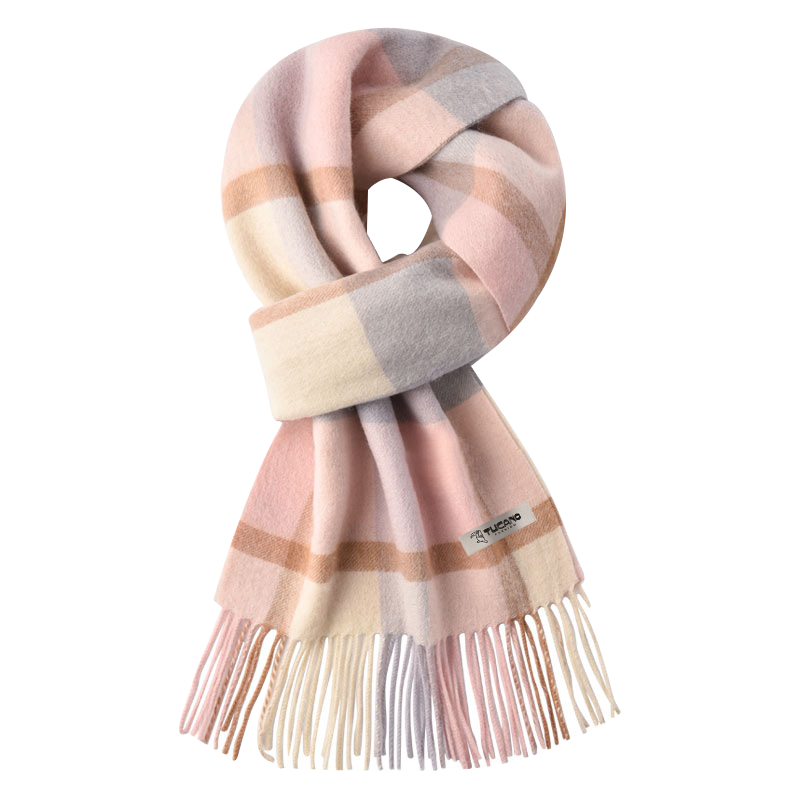 TUCANO Pure Wool Women's Winter Plaid Scarf Warm Shawl Neck Warmer Gift for Mom and Girls New Year Birthday