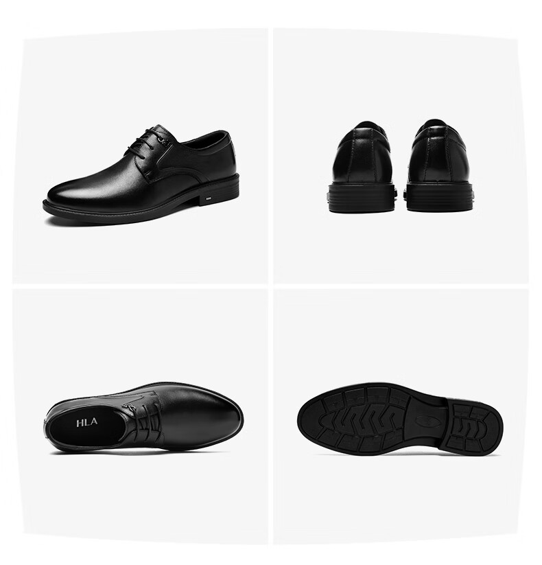 HLA Men's First Layer Cowhide Leather Dress Shoes British Business Casual T332 Black 39 11